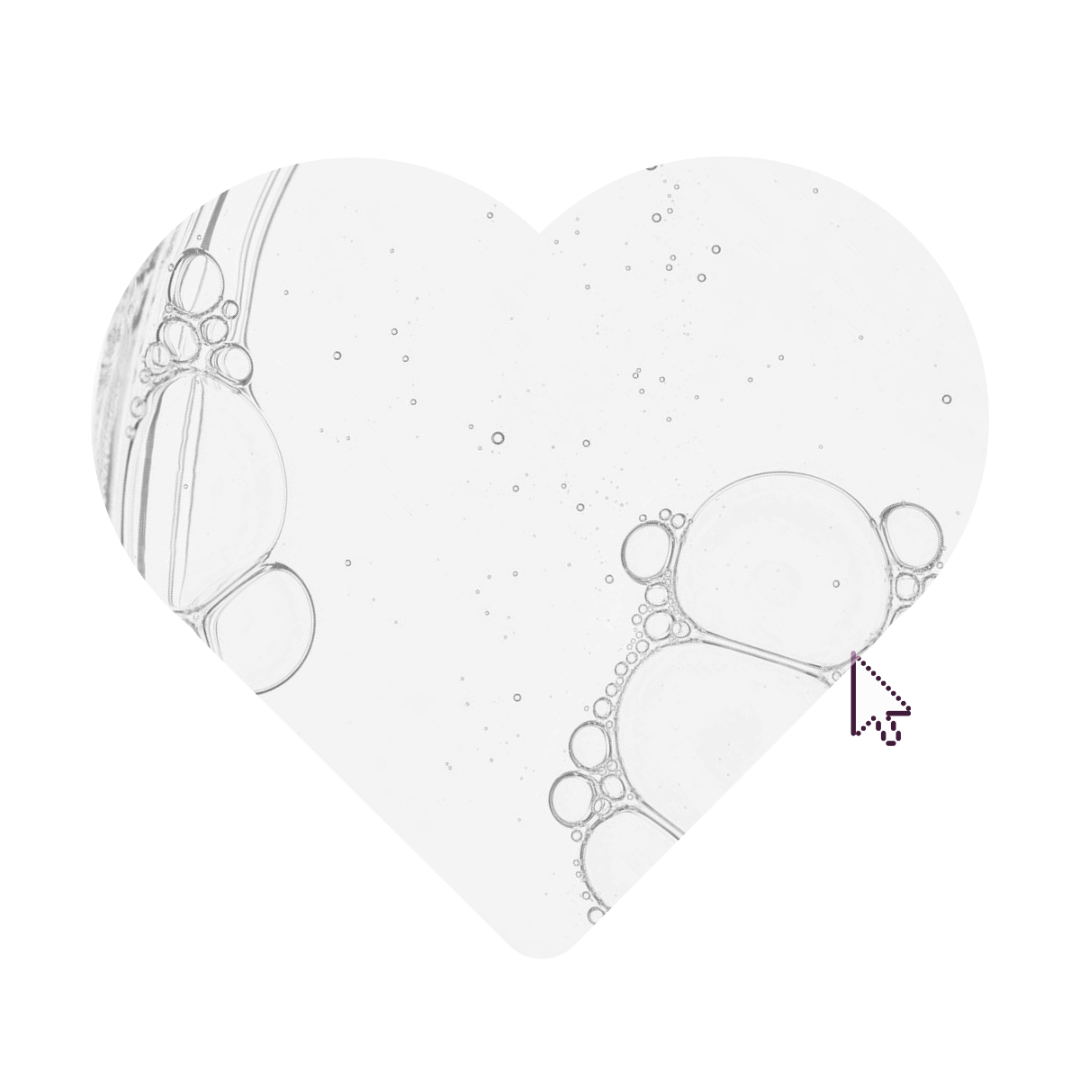 A heart-shaped mouse pad with a white background and a delicate pattern of clear oil bubbles, shown on a solid white background.